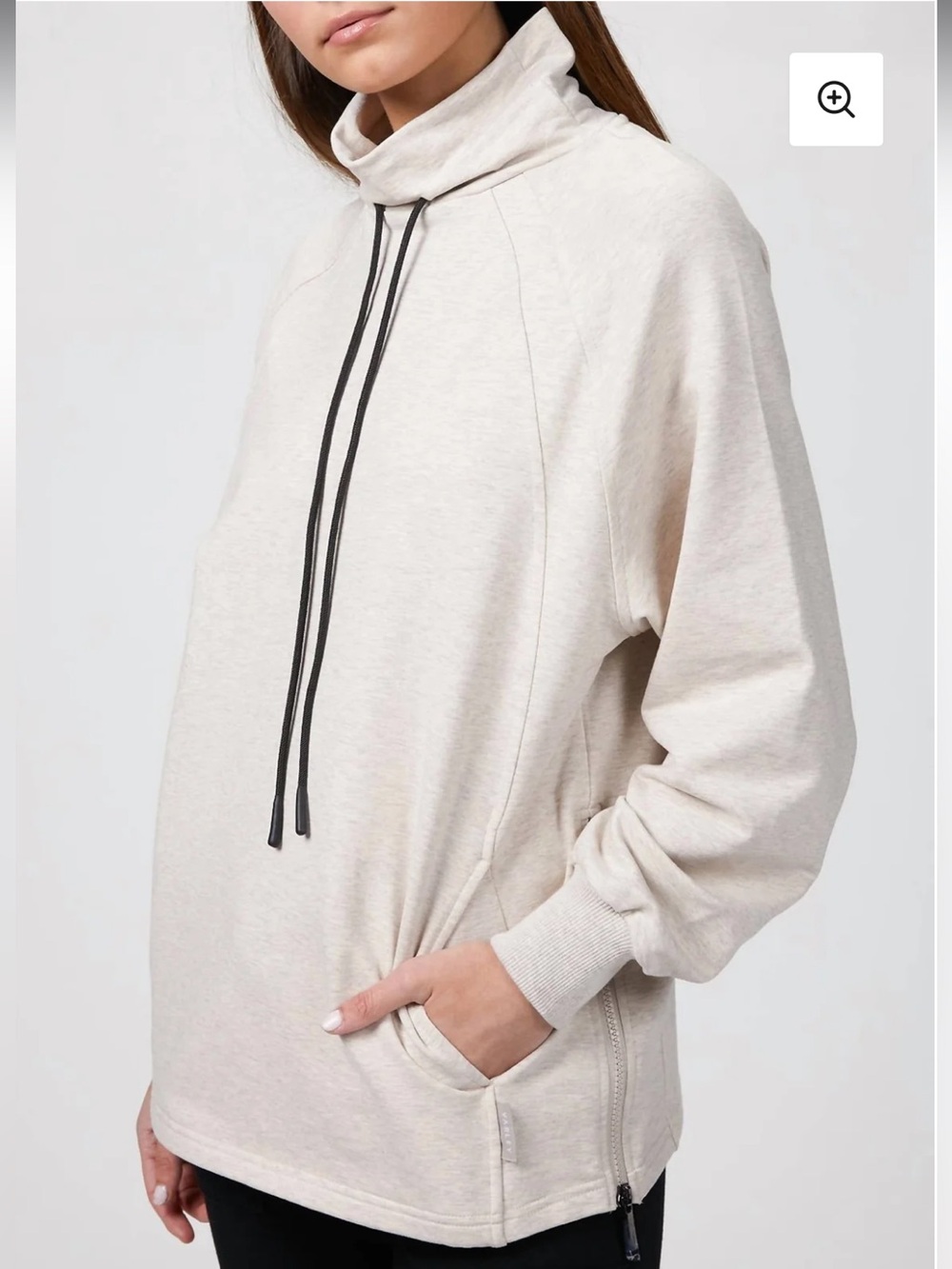 Varley Atlas Stretch Cotton Jersey Sweatshirt in Cream. Size Small.
